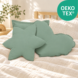 einfärbige Kuschelkissen 3er-Set – Herz, Stern & Quadrat aus 100 % Baumwolle