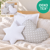 Wendekuschelkissen 3er-Set – Herz, Stern & Quadrat aus 100 % Baumwolle