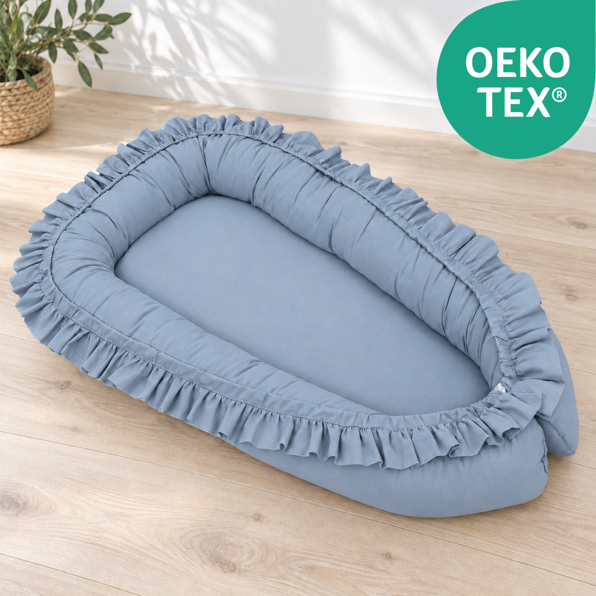 wendbares Babynest mit Rüschen - 100% Baumwolle