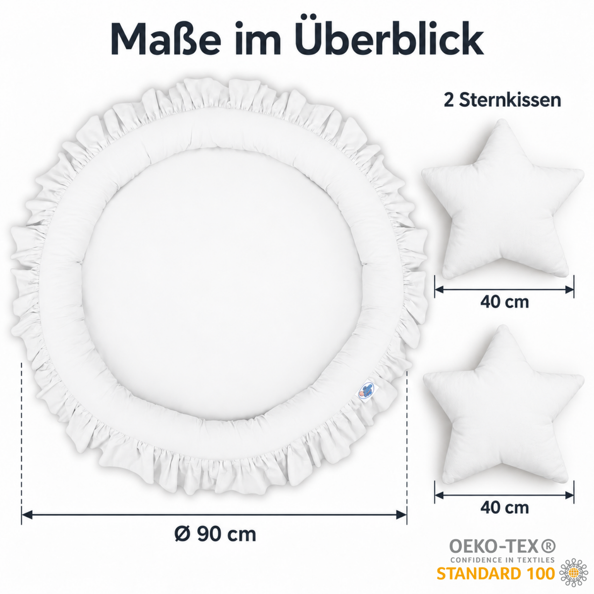 runde Nestmatte mit Rüschen – 100% Baumwolle