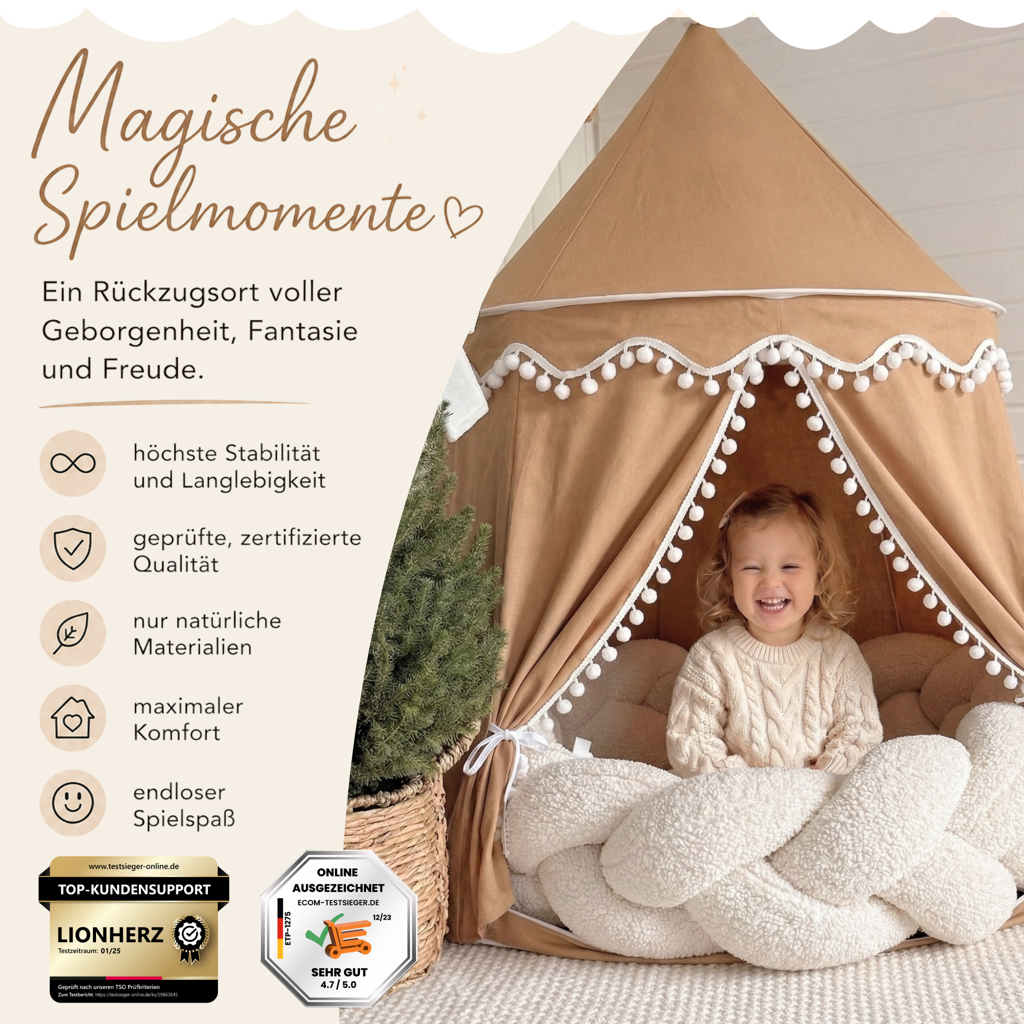 Play tent - breathable made of cotton &amp; hemp