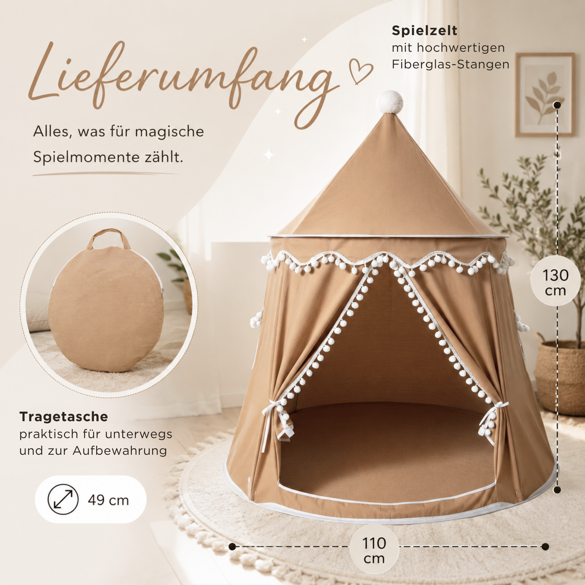 Play tent - breathable made of cotton &amp; hemp