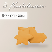 einfärbige Kuschelkissen 3er-Set – Herz, Stern & Quadrat aus 100 % Baumwolle