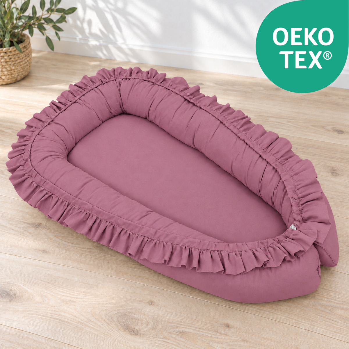 wendbares Babynest mit Rüschen - 100% Baumwolle