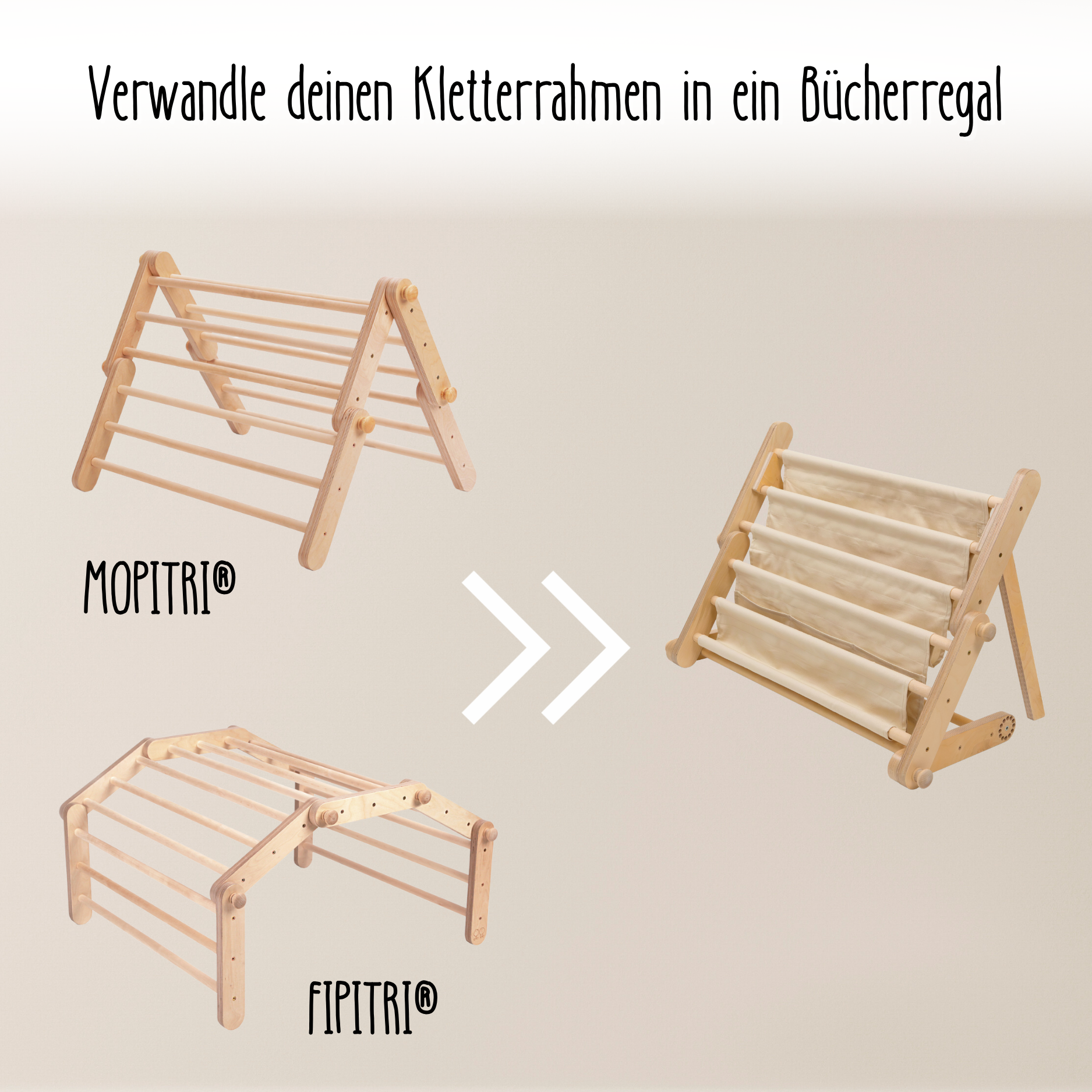 Montessori Bücherregal – Erweiterung für Kletterrahmen MOPITRI® & FIPITRI®