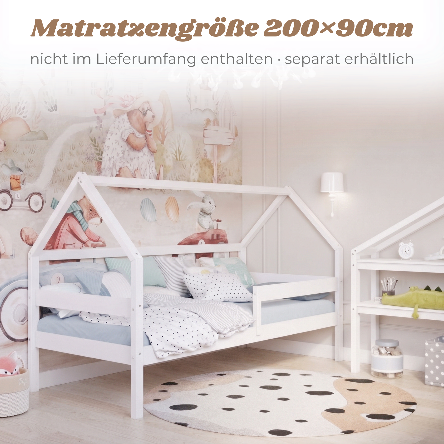YappySole MAXI – Hausbett 200x90cm mit Rausfallschutz und 2 Schubladen