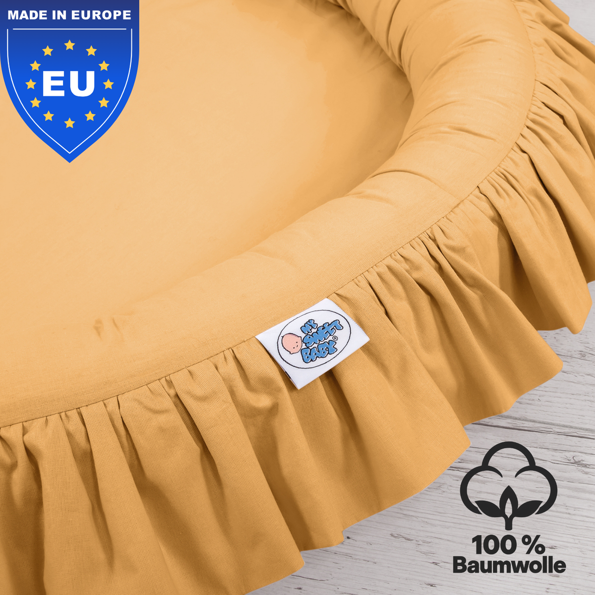 runde Nestmatte mit Rüschen – 100% Baumwolle