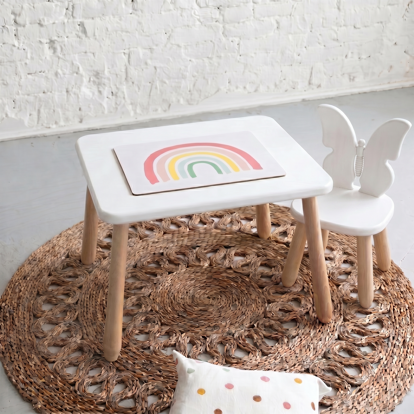 Solo Set "Butterfly" - Kindertisch & Stuhl aus massivem Buchenholz