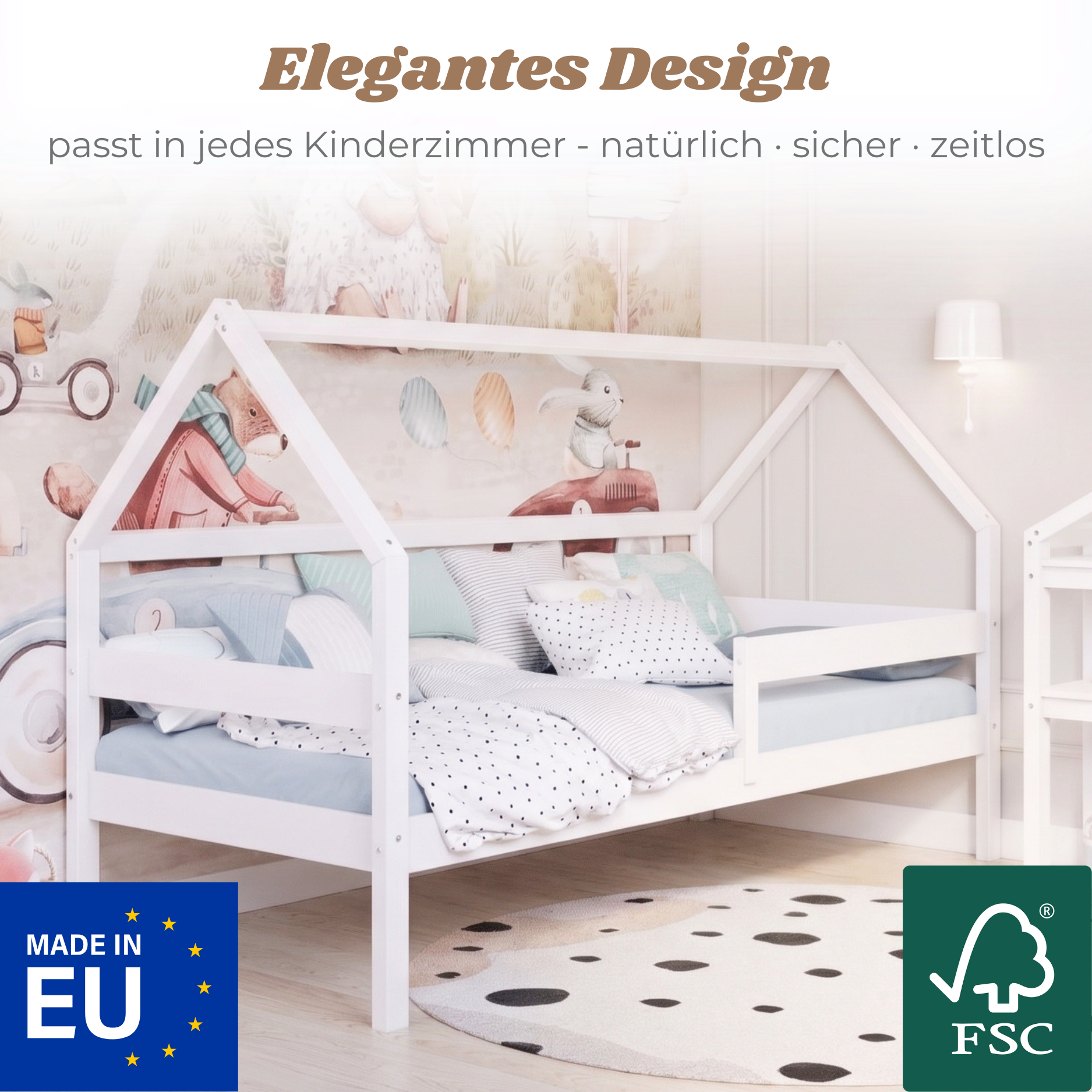 YappySole MAXI – Hausbett 200x90cm mit Rausfallschutz und 2 Schubladen