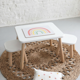 Duo Set "Minimal" – Kindertisch & 2 Hocker aus massivem Buchenholz