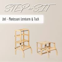 STEP’n’SIT® – Montessori Lernturm & Tisch 2-in-1 aus Holz