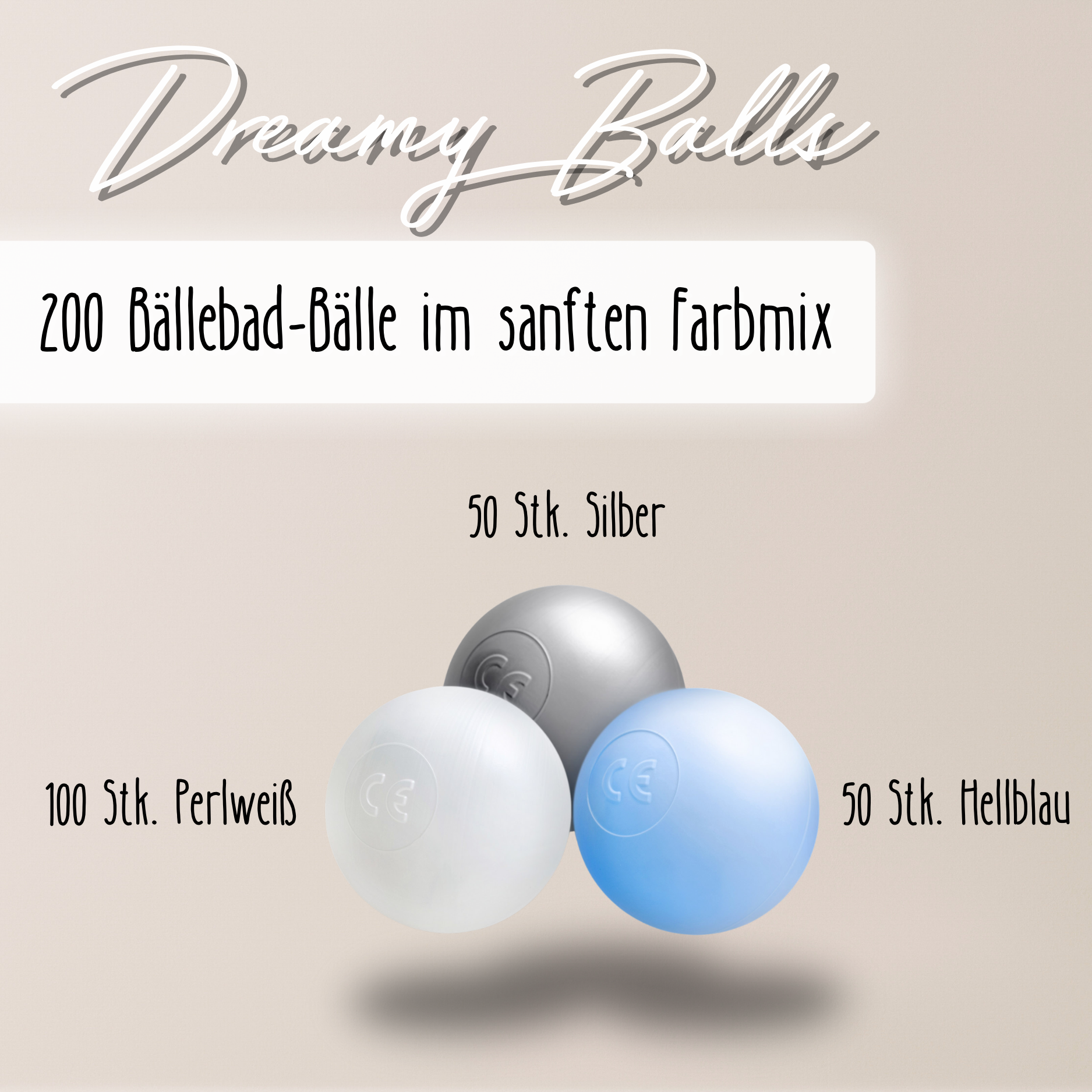 "Dreamy Balls" 200 Bällebad-Bälle im sanften Farbmix, CE-zertifiziert