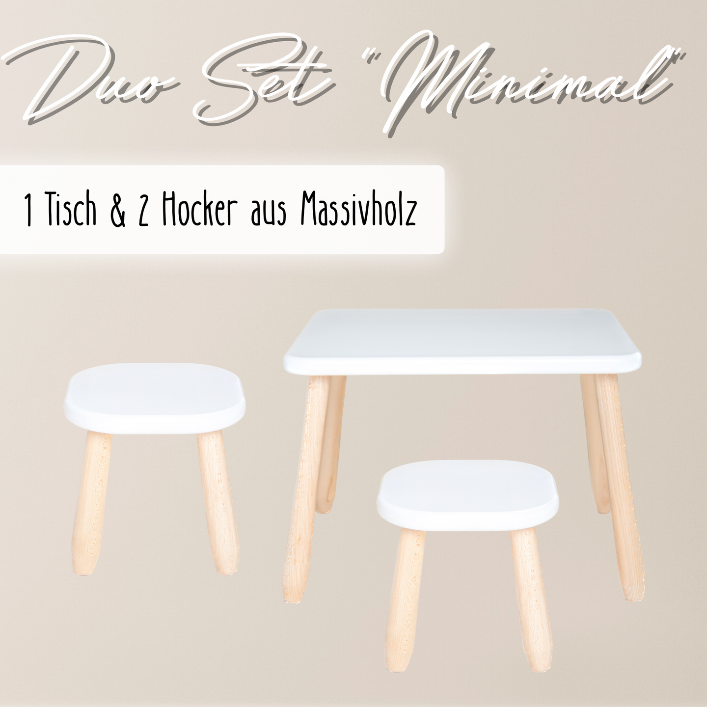 Duo Set "Minimal" – Kindertisch & 2 Hocker aus massivem Buchenholz