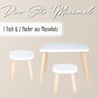 Duo Set "Minimal" – Kindertisch & 2 Hocker aus massivem Buchenholz