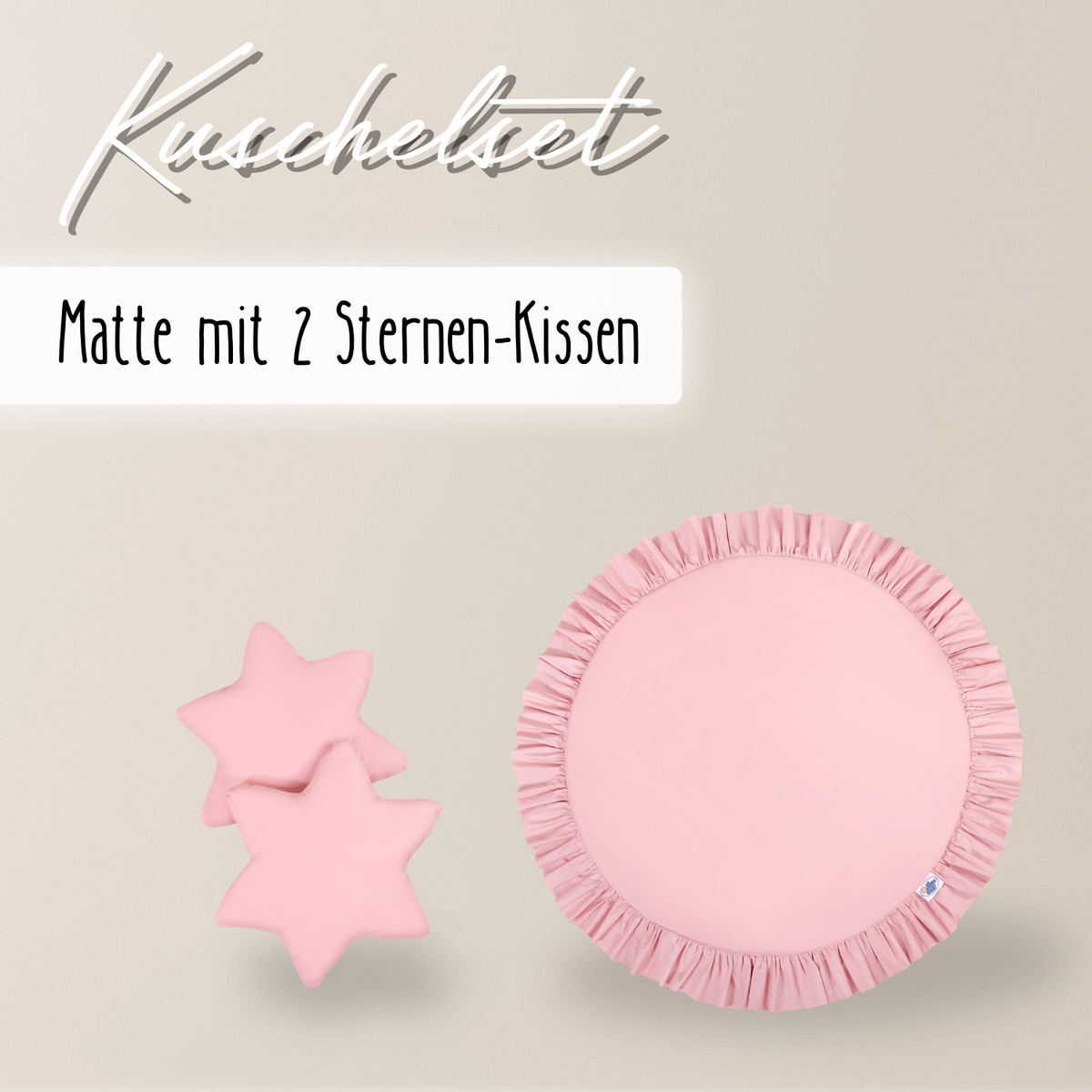 Runde Spielmatte mit Rüschen & 2 Sternenkissen – 100 % Baumwolle