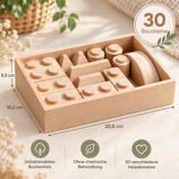 Montessori Holzbausteine aus Massivholz mit Aufbewahrungsbox