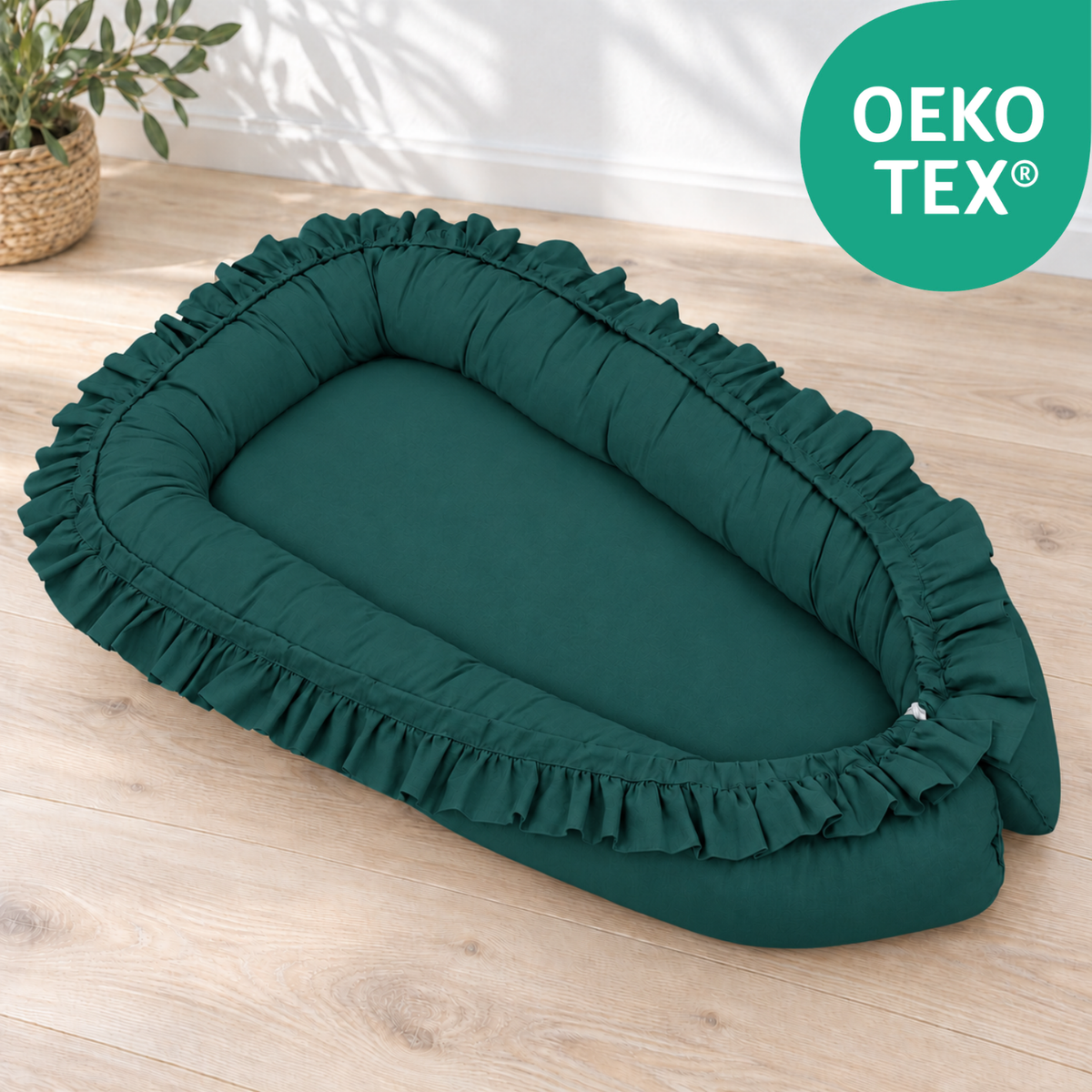 wendbares Babynest mit Rüschen - 100% Baumwolle