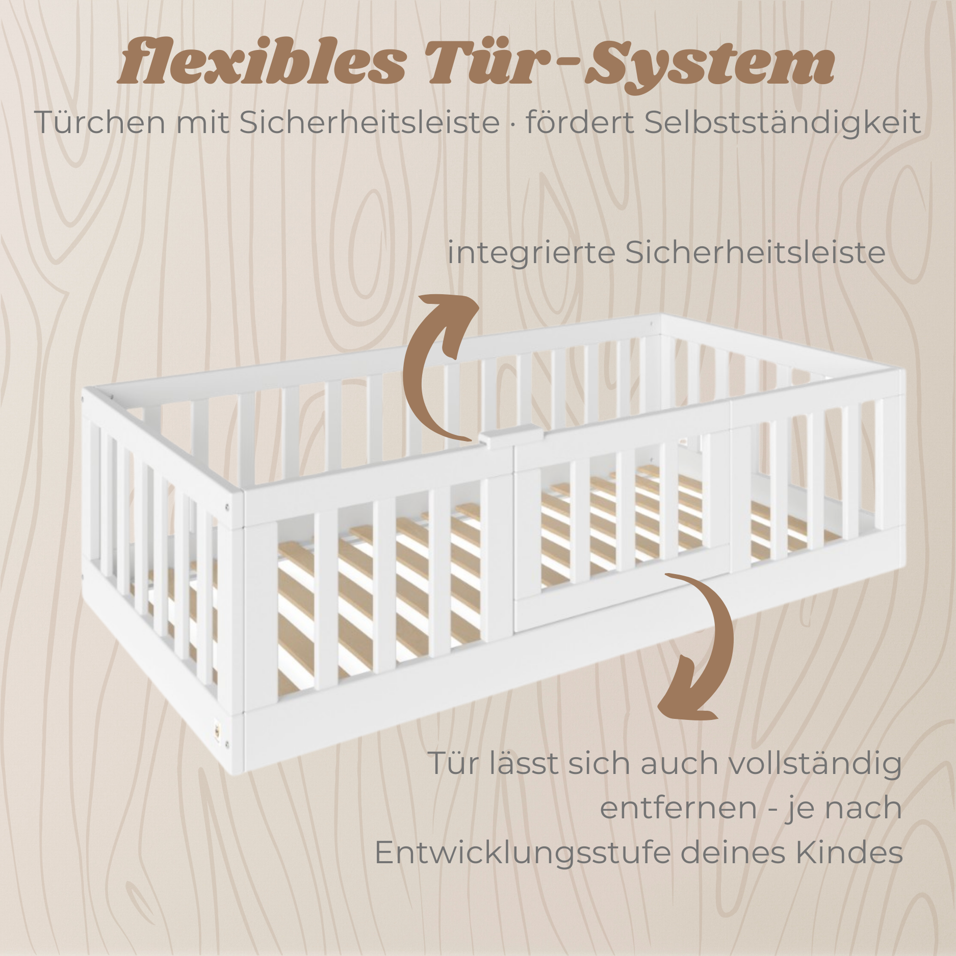 YappyCasa JUNIOR - Bodenbett 160x80cm mit Tür & Sicherheitsleiste