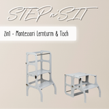 STEP’n’SIT® – Montessori Lernturm & Tisch 2-in-1 aus Holz
