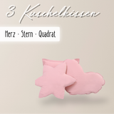 einfärbige Kuschelkissen 3er-Set – Herz, Stern & Quadrat aus 100 % Baumwolle