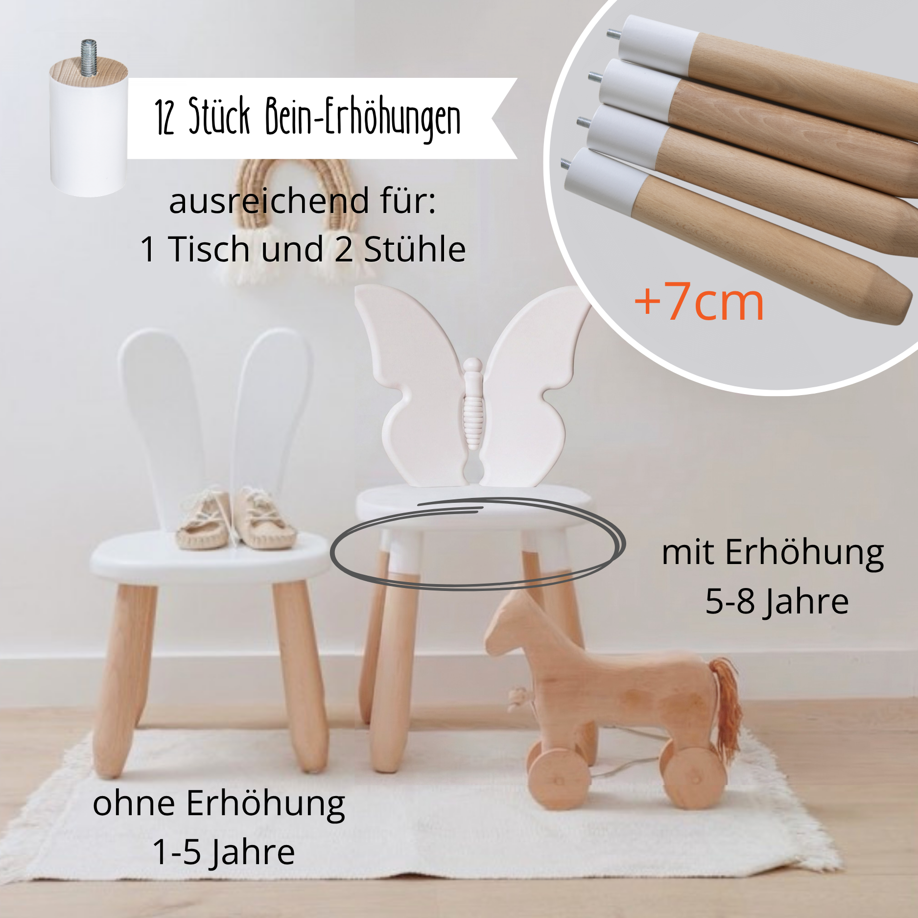 Duo Set "Spring" - Kindertisch & 2 Stühle aus massivem Buchenholz