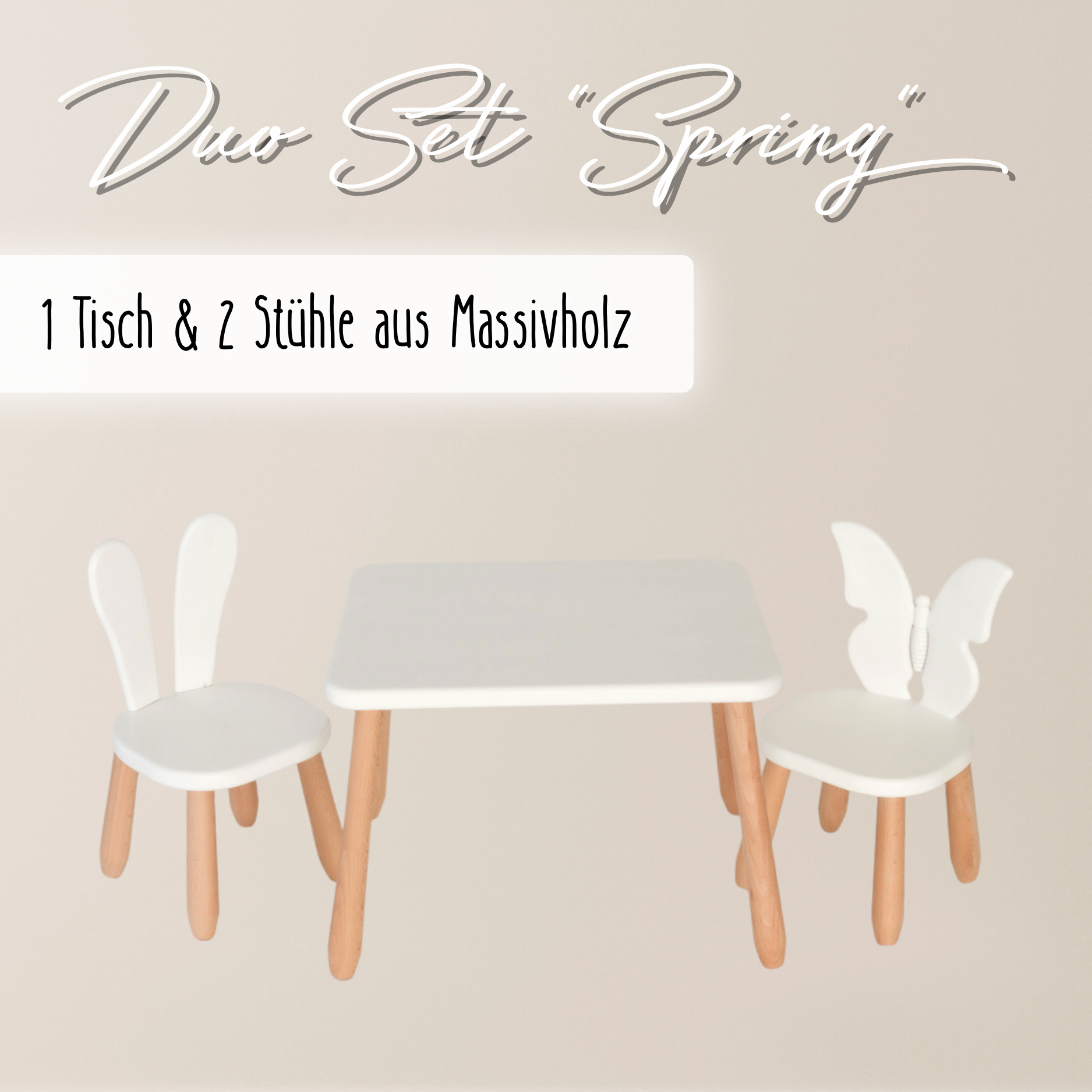 Duo Set "Spring" - Kindertisch & 2 Stühle aus massivem Buchenholz