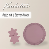 Runde Spielmatte mit Rüschen & 2 Sternenkissen – 100 % Baumwolle