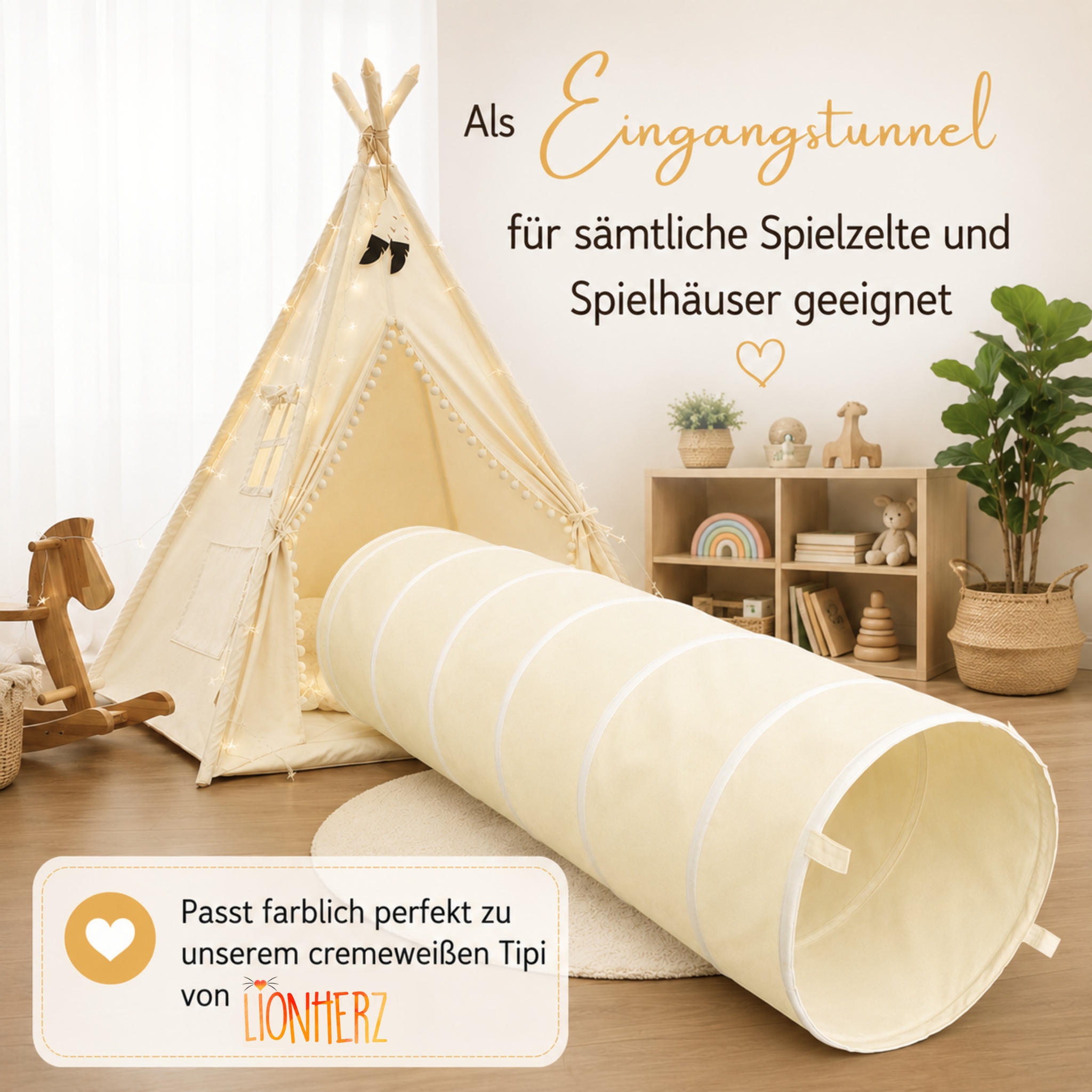 Spieltunnel aus Baumwolle, passend zum Tipi, 180x46cm