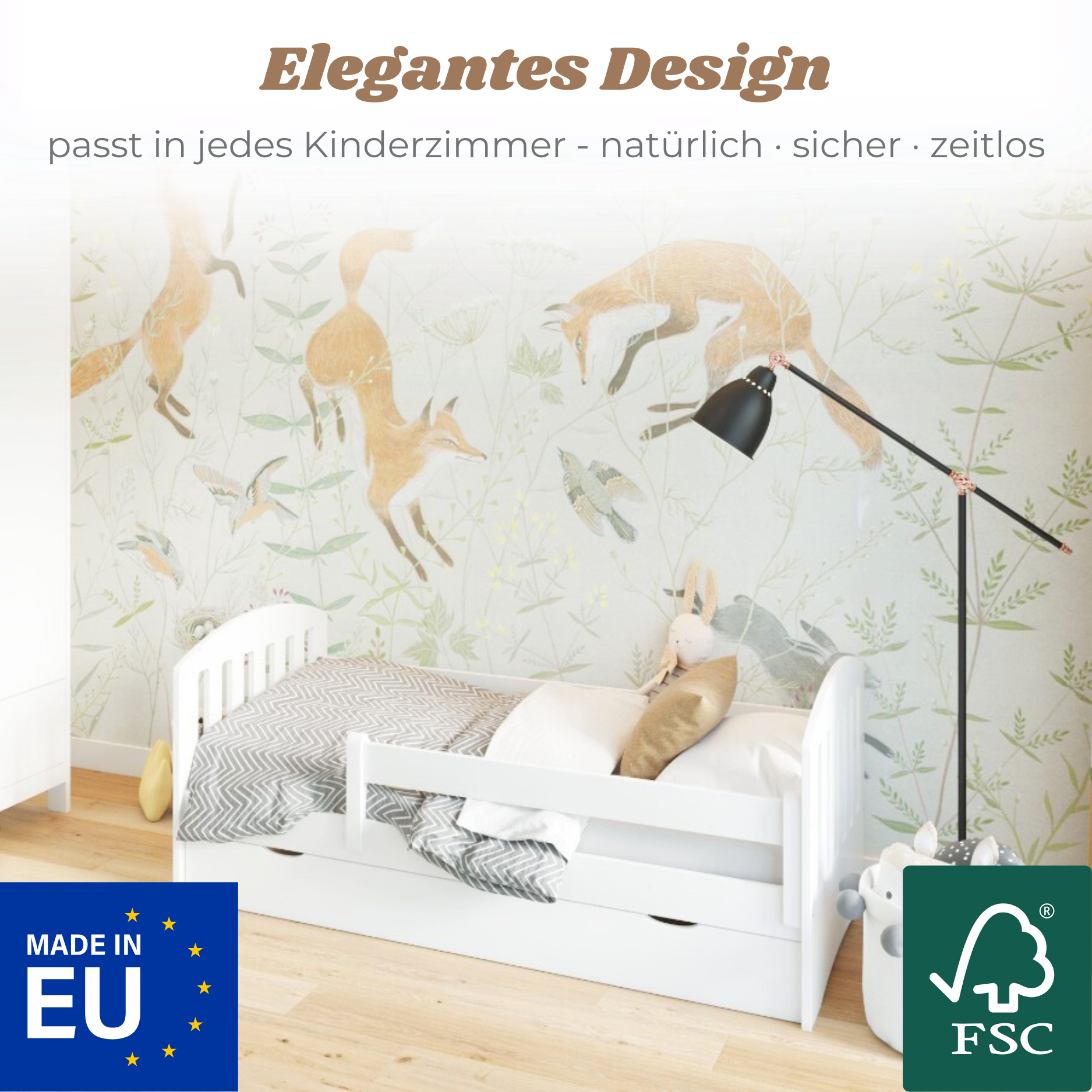 Yappy JUNIOR Classic - Kinderbett 160x80cm mit Schublade & Rausfallschutz