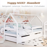 YappySole MAXI – Hausbett 200x90cm mit Rausfallschutz und 2 Schubladen