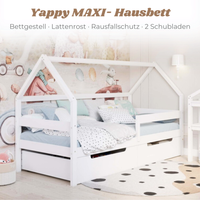 YappySole MAXI – Hausbett 200x90cm mit Rausfallschutz und 2 Schubladen