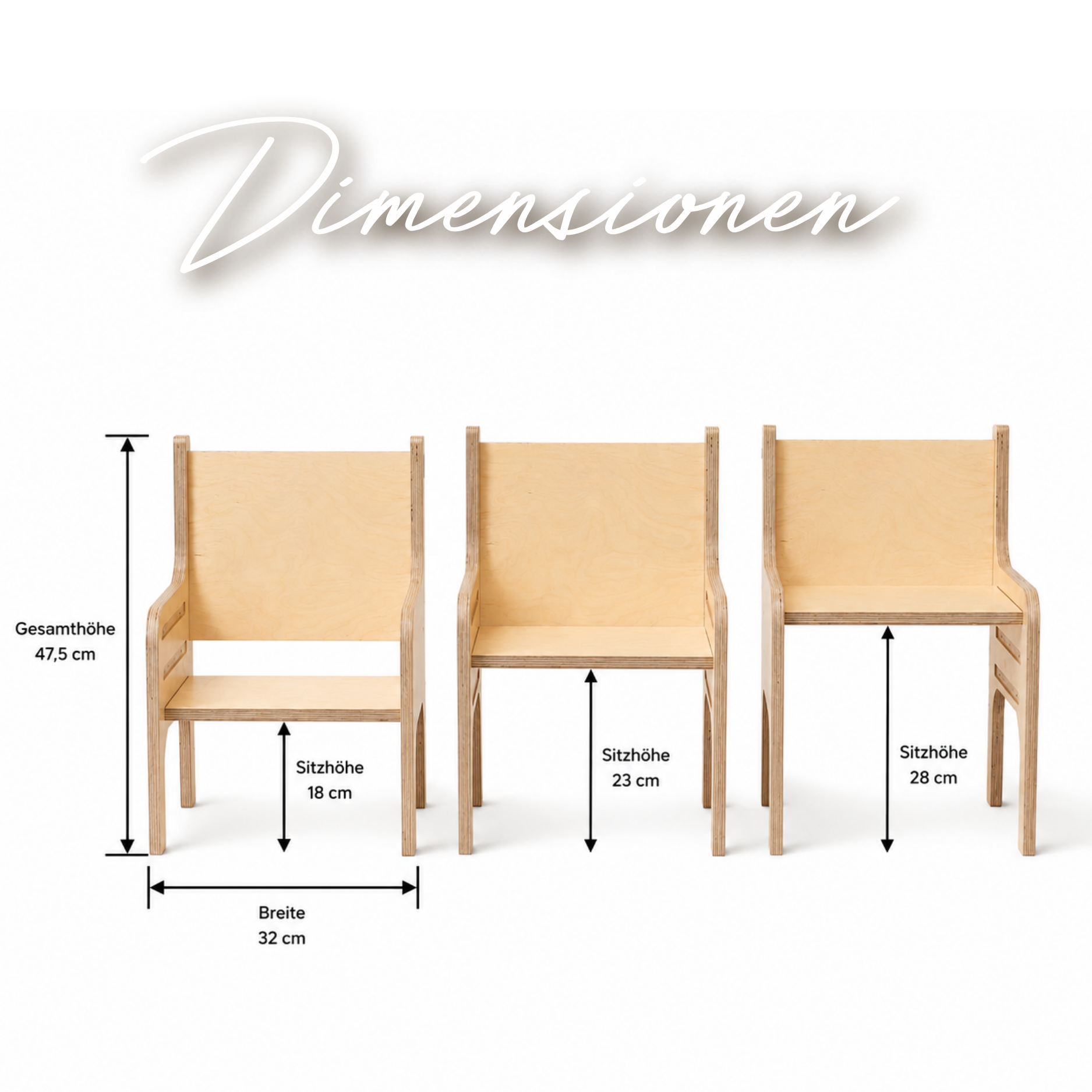 Tulla® Kinderstuhl – 3fach höhenverstellbarer Montessori Stuhl aus Holz
