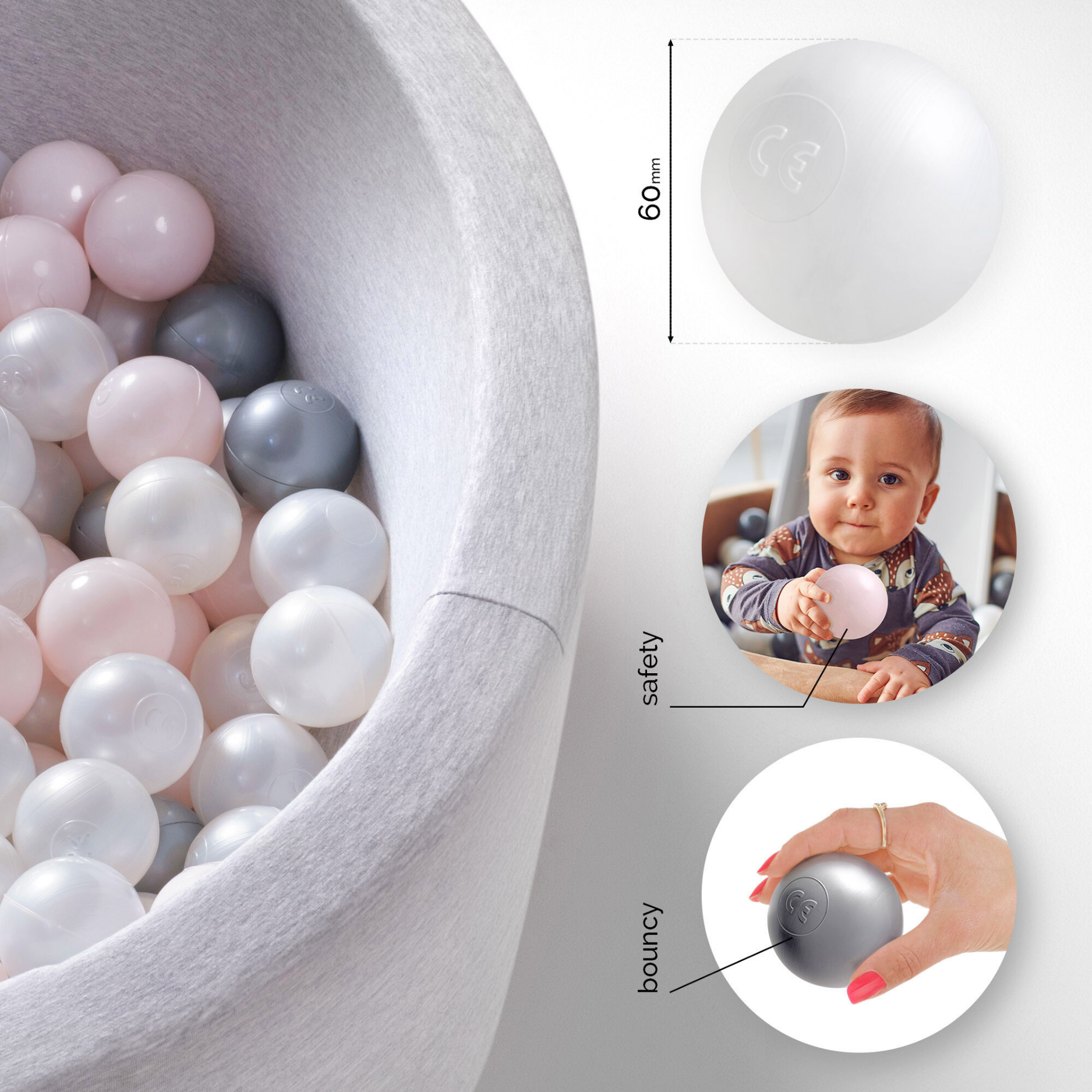 "Dreamy Balls" 200 Bällebad-Bälle im sanften Farbmix, CE-zertifiziert