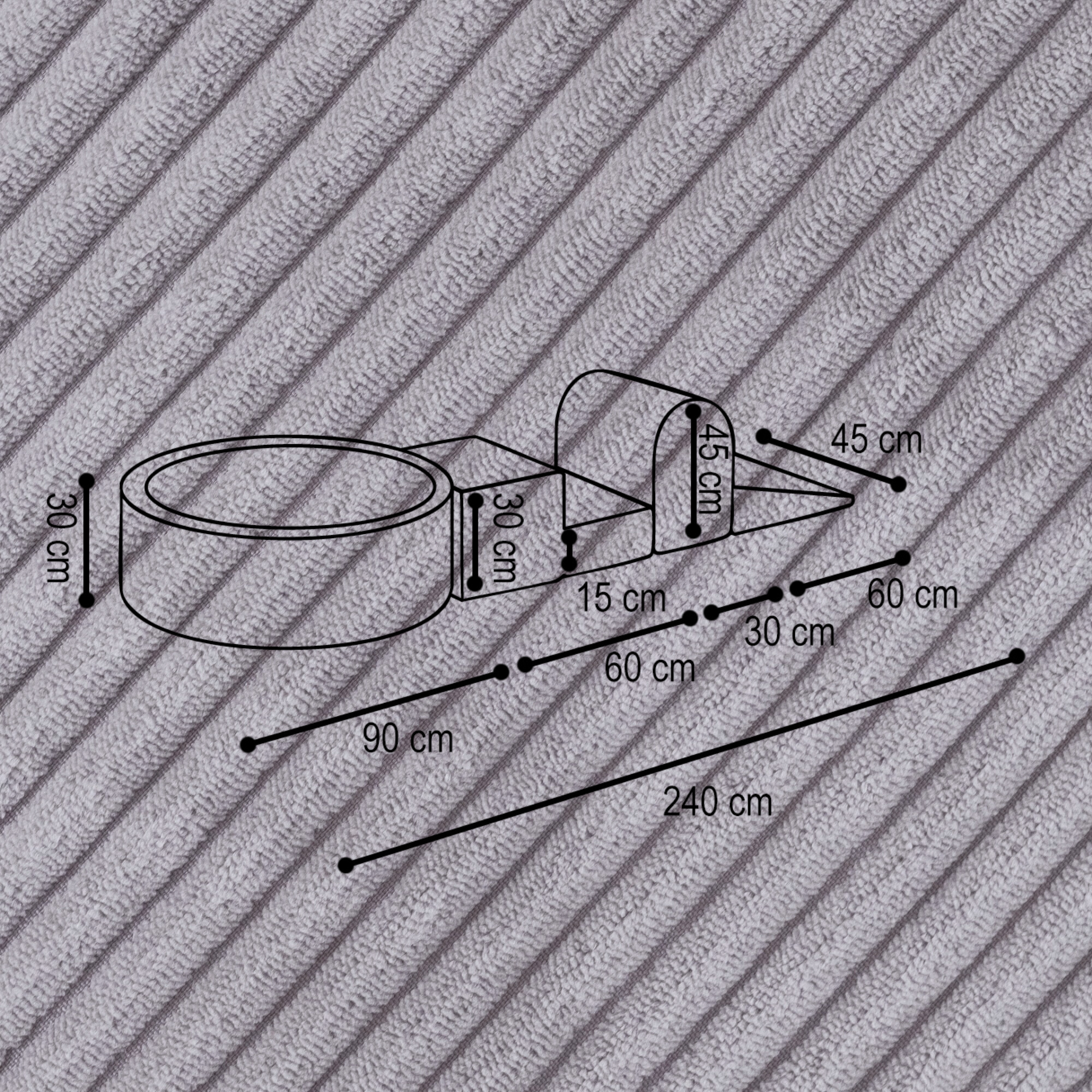 "Bally Play" Bällebad 90x30cm mit 3 Bauelementen & 200 Bällen
