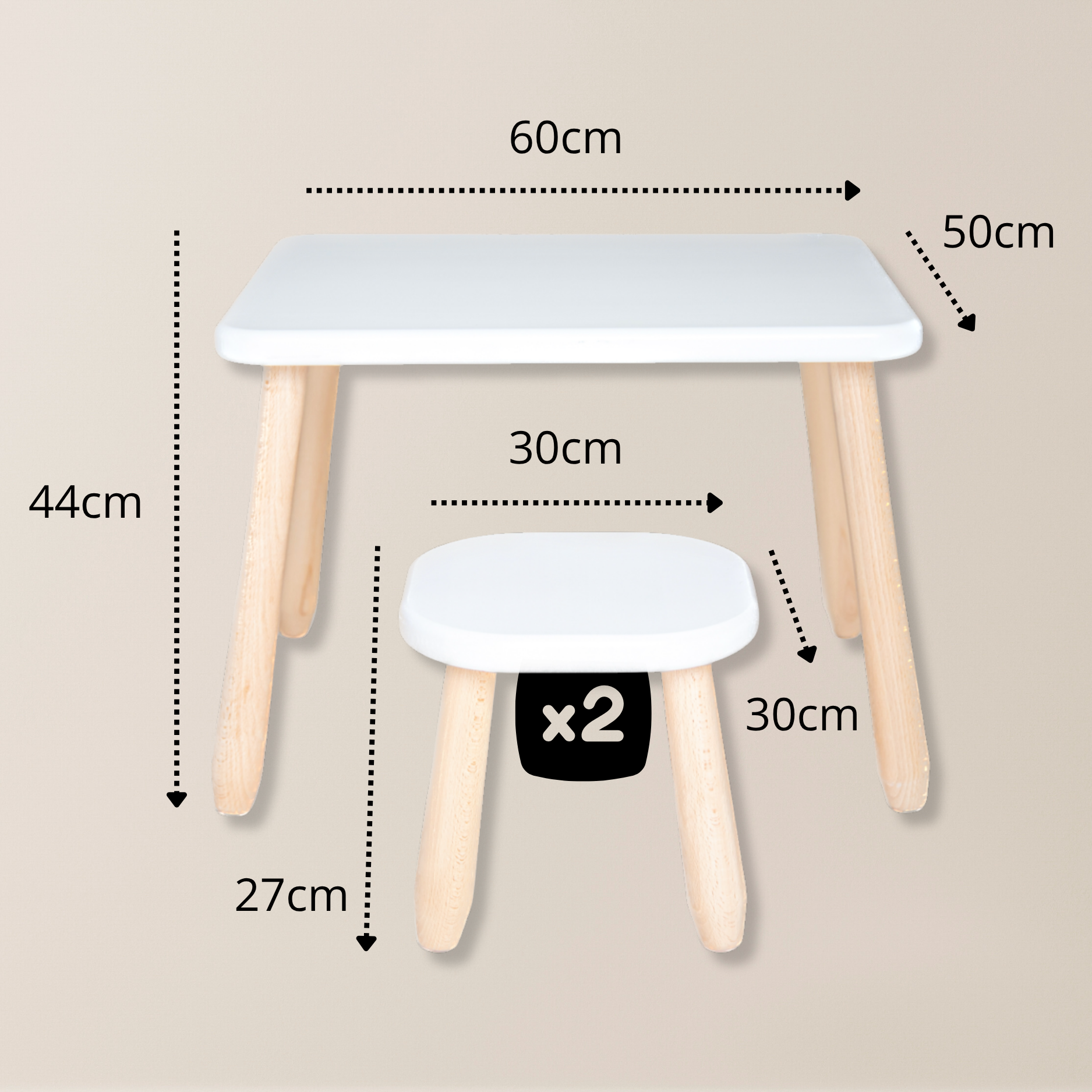Duo Set "Minimal" – Kindertisch & 2 Hocker aus massivem Buchenholz