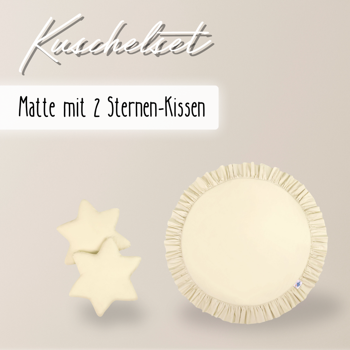 Runde Spielmatte mit Rüschen & 2 Sternenkissen – 100 % Baumwolle