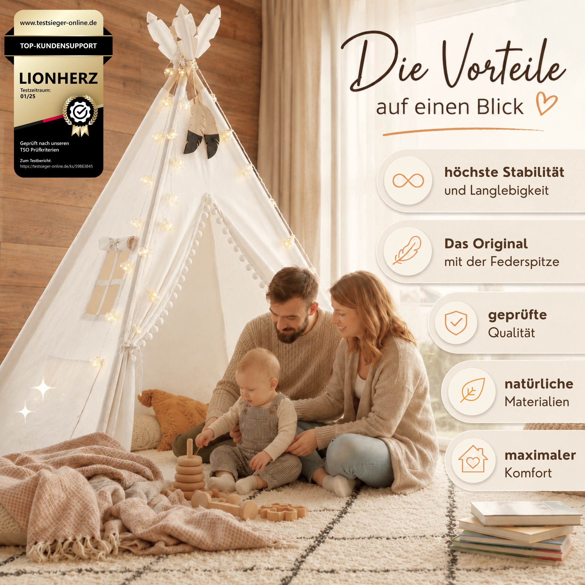 Wunderschönes Tipi in Creme/Weiß – Ein großes Spielzelt für Kinder – Lionherz