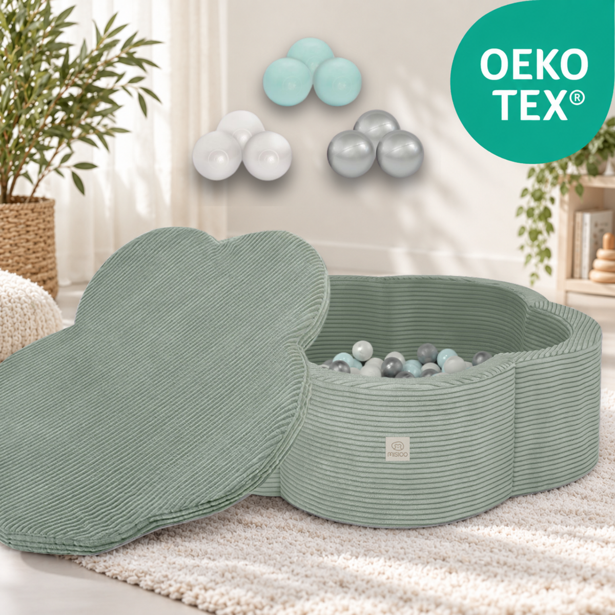 "Bloomy Pool Set" Bällebad 95x30cm, mit 200 Bällen & Matte/Deckel