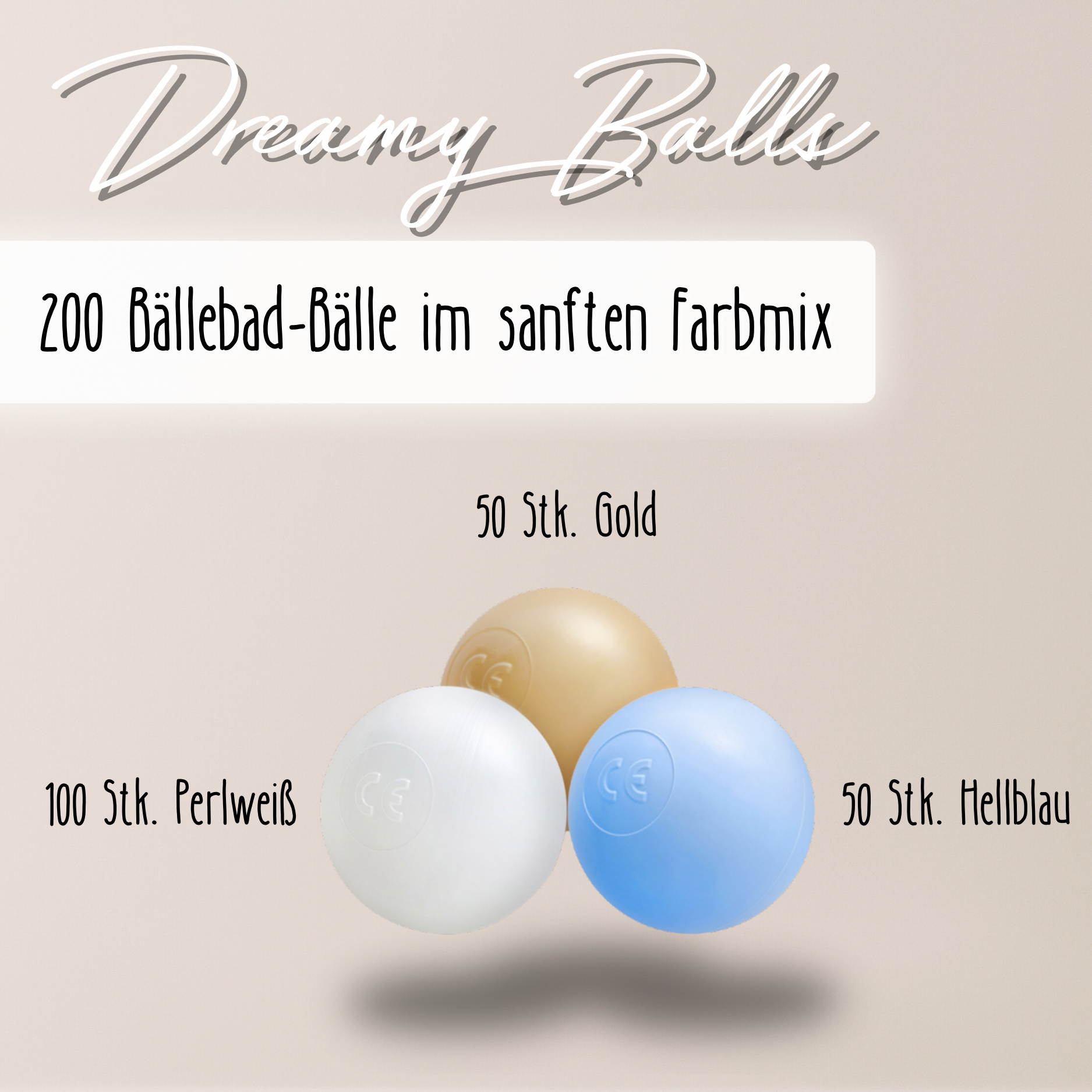 "Dreamy Balls" 200 Bällebad-Bälle im sanften Farbmix, CE-zertifiziert