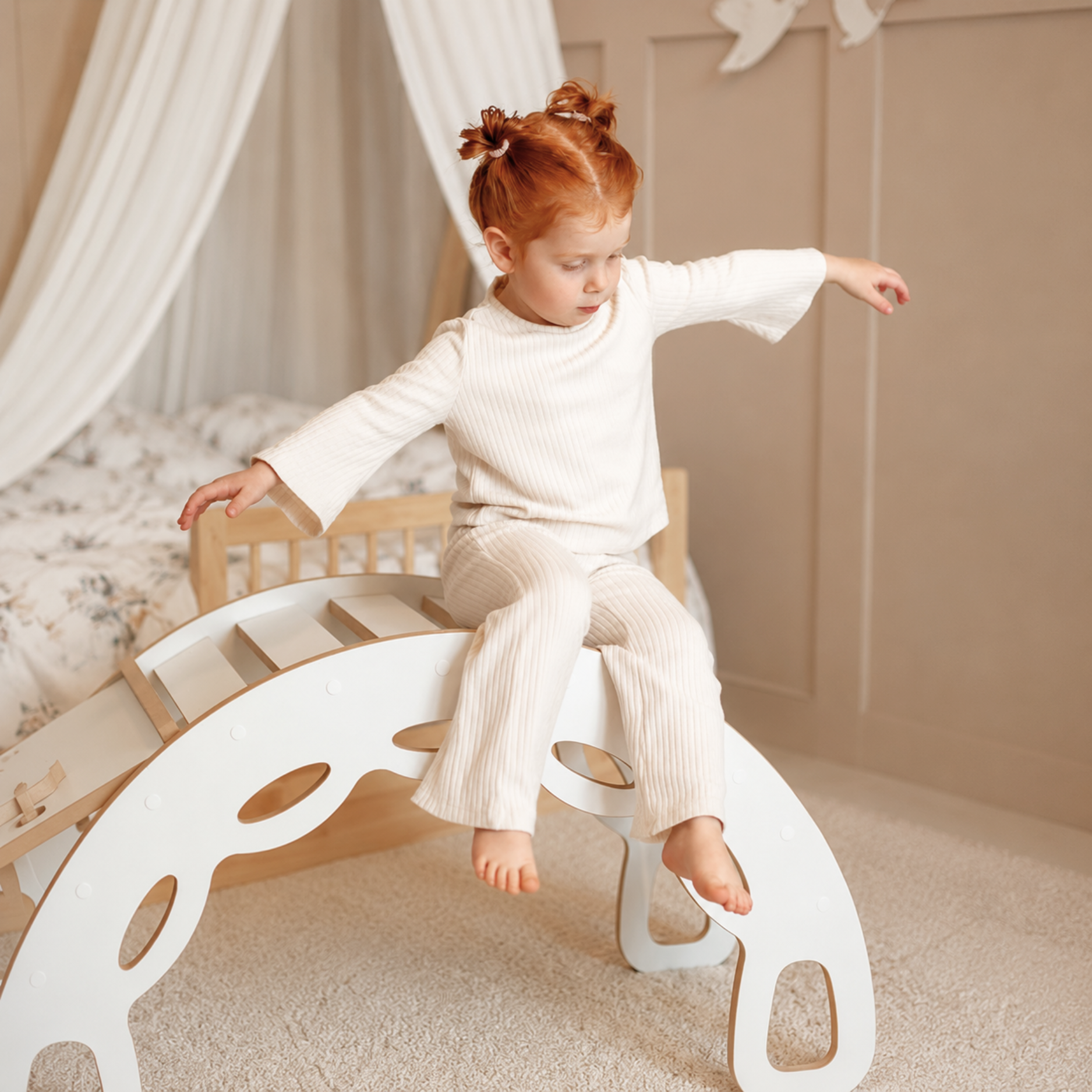 "Big Rocker" 3in1, Wippe, Kletterbogen & Rutsche 90x41x50 cm, White Wood
