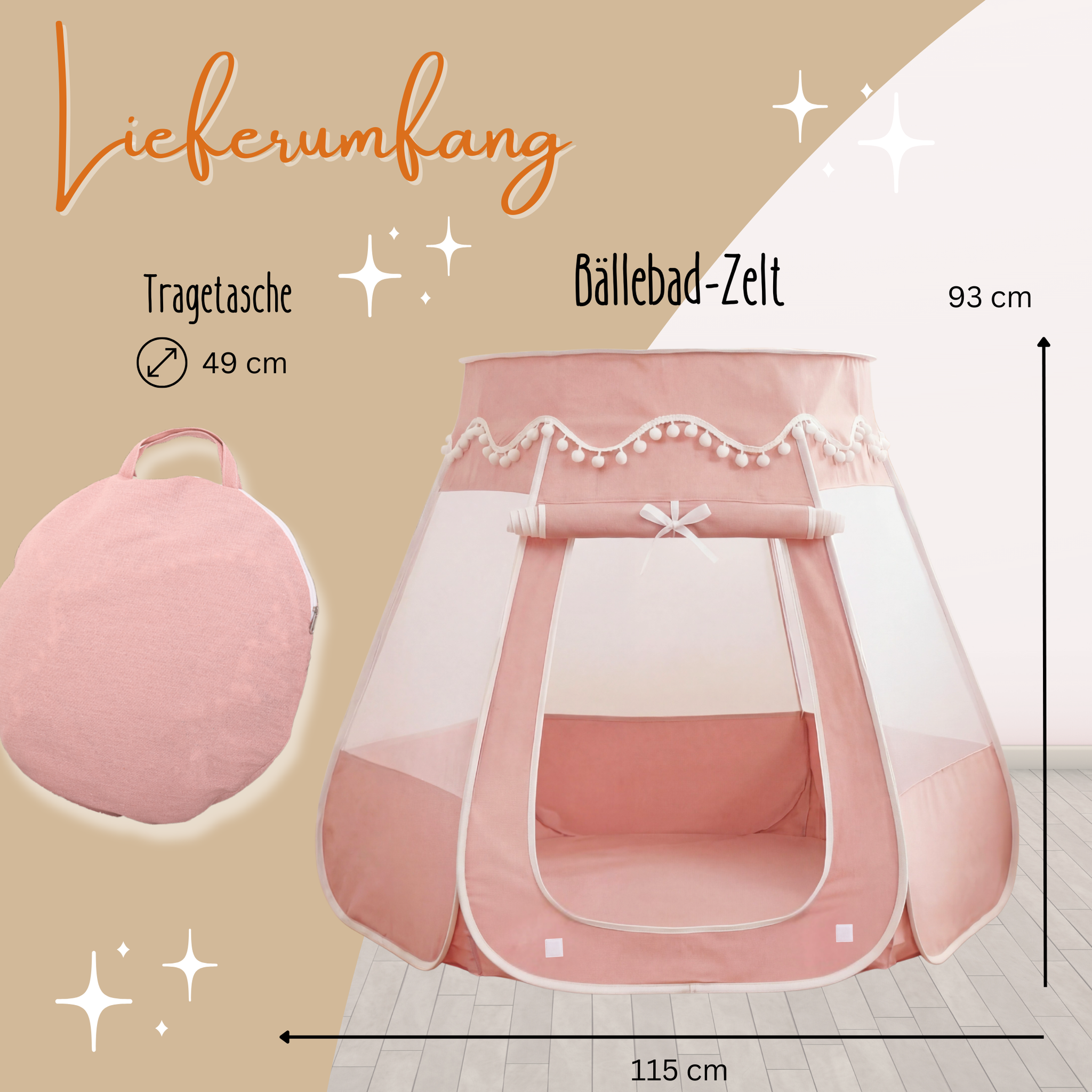 Pop-Up Bällebad-Spielzelt aus Baumwolle/Hanf