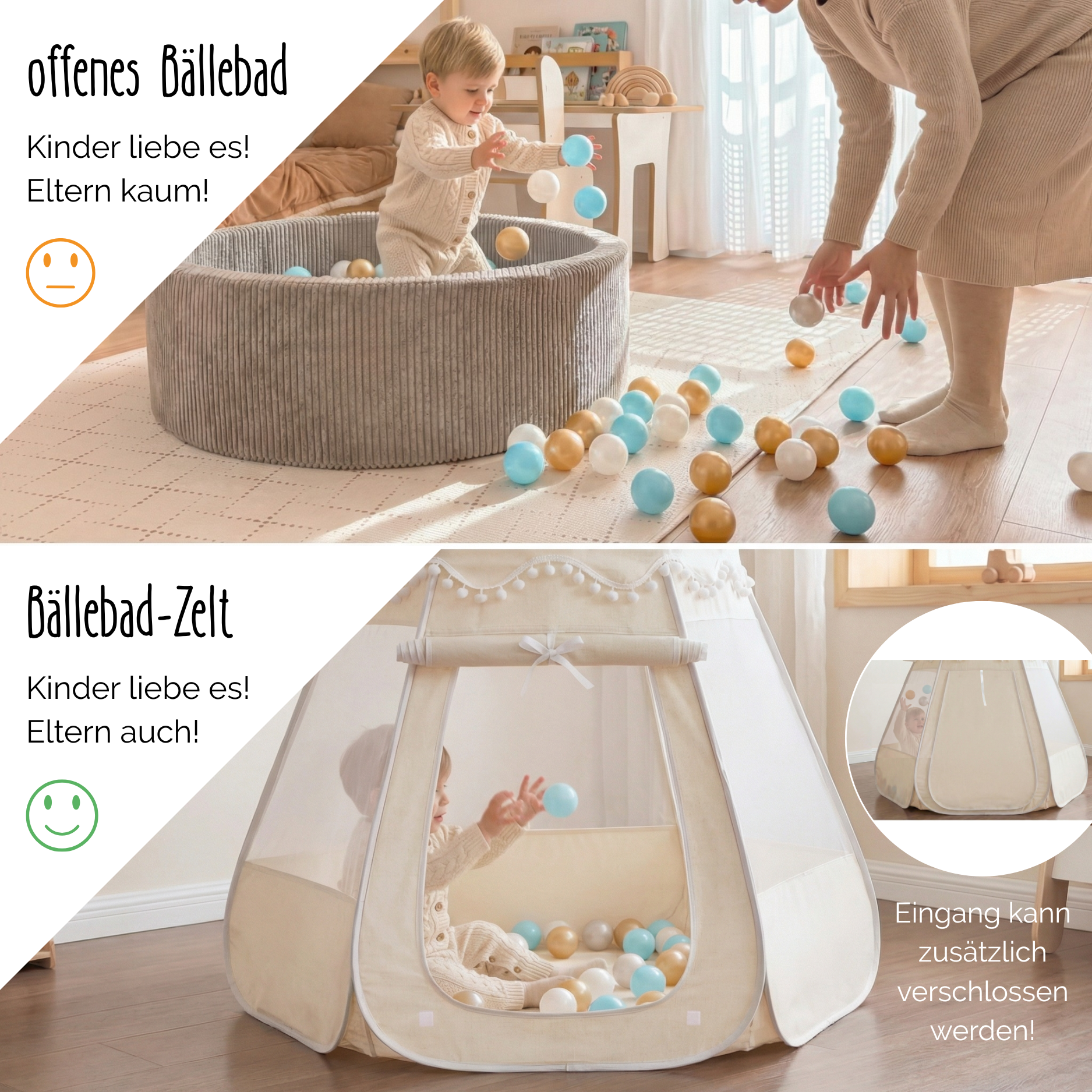 Pop-Up Bällebad-Spielzelt aus Baumwolle/Hanf