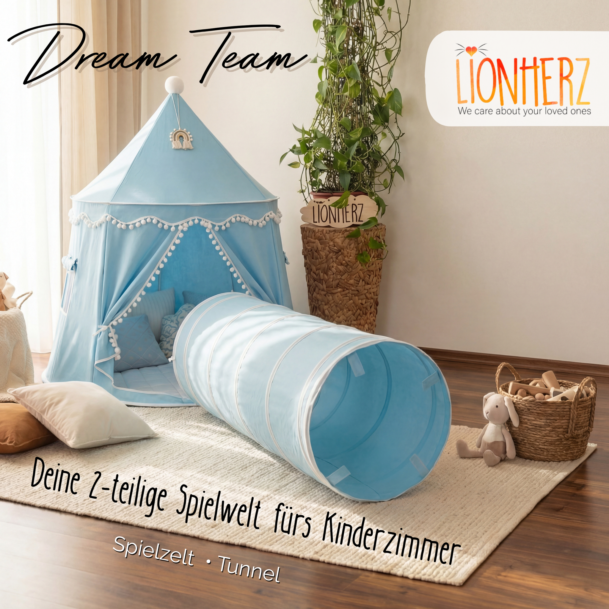 Spieltunnel aus Baumwolle/Hanf, passend zu den Spielzelten, 180x46cm – Lionherz