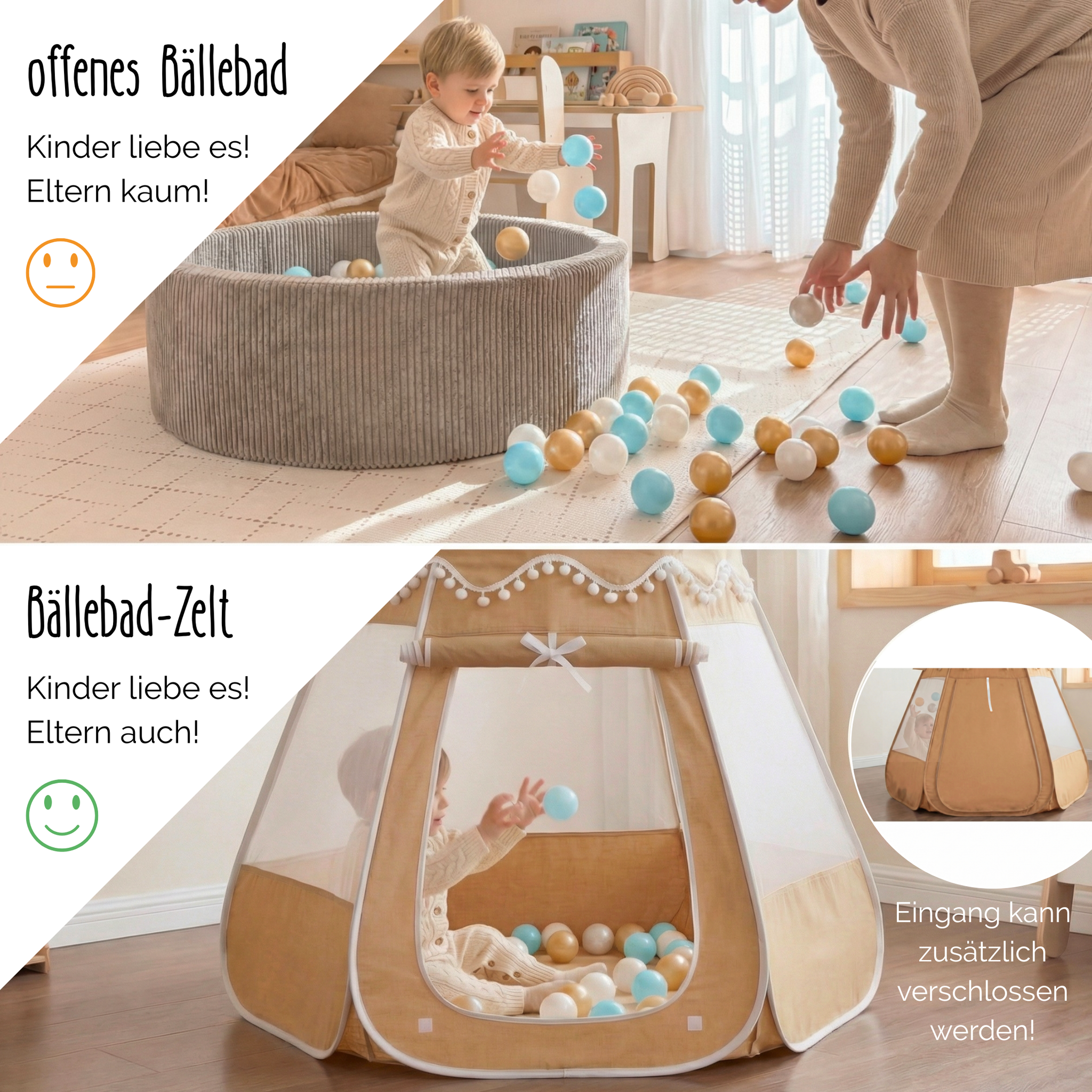 Pop-Up Bällebad-Spielzelt aus Baumwolle/Hanf