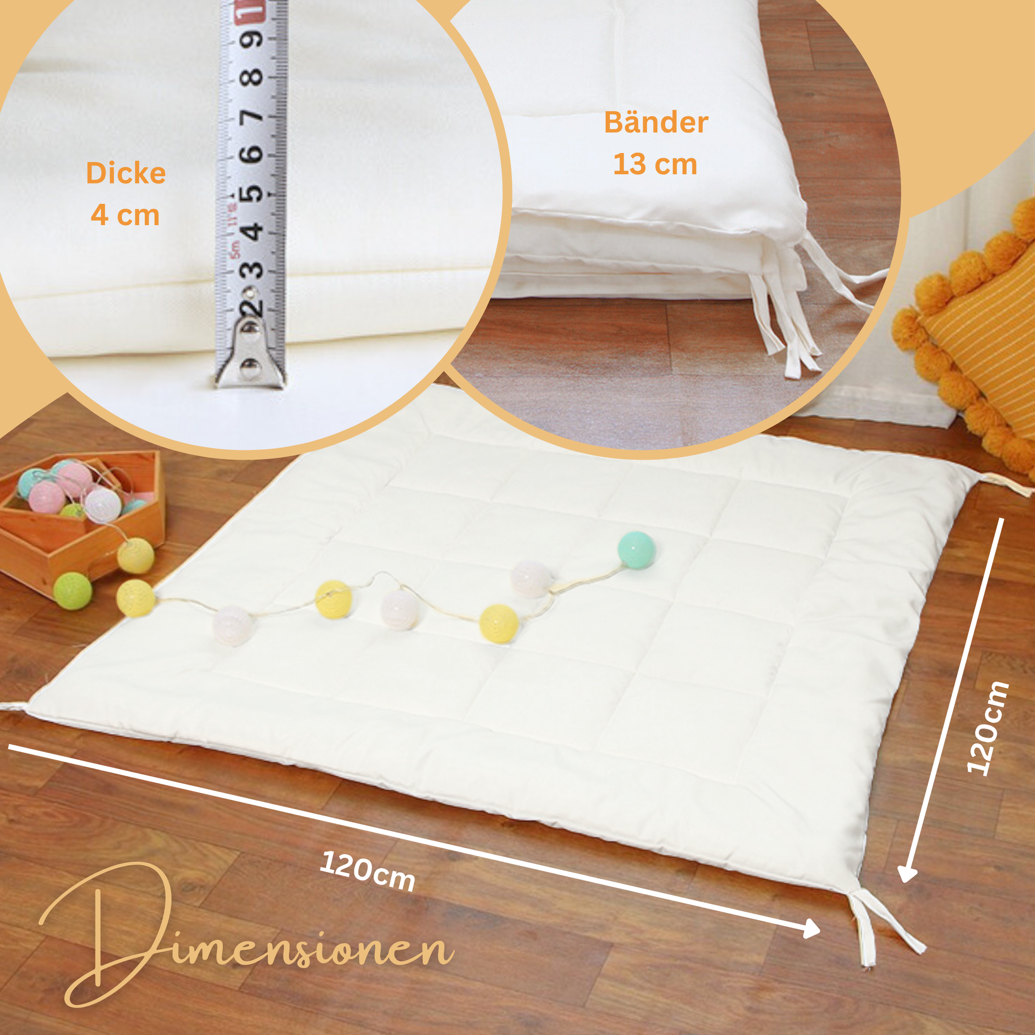 tipi zelt mit dicker bodenmatte LIONHERZ® Tipi-Matte 120x120 cm – Gepolsterte Bodendecke mit Bändern