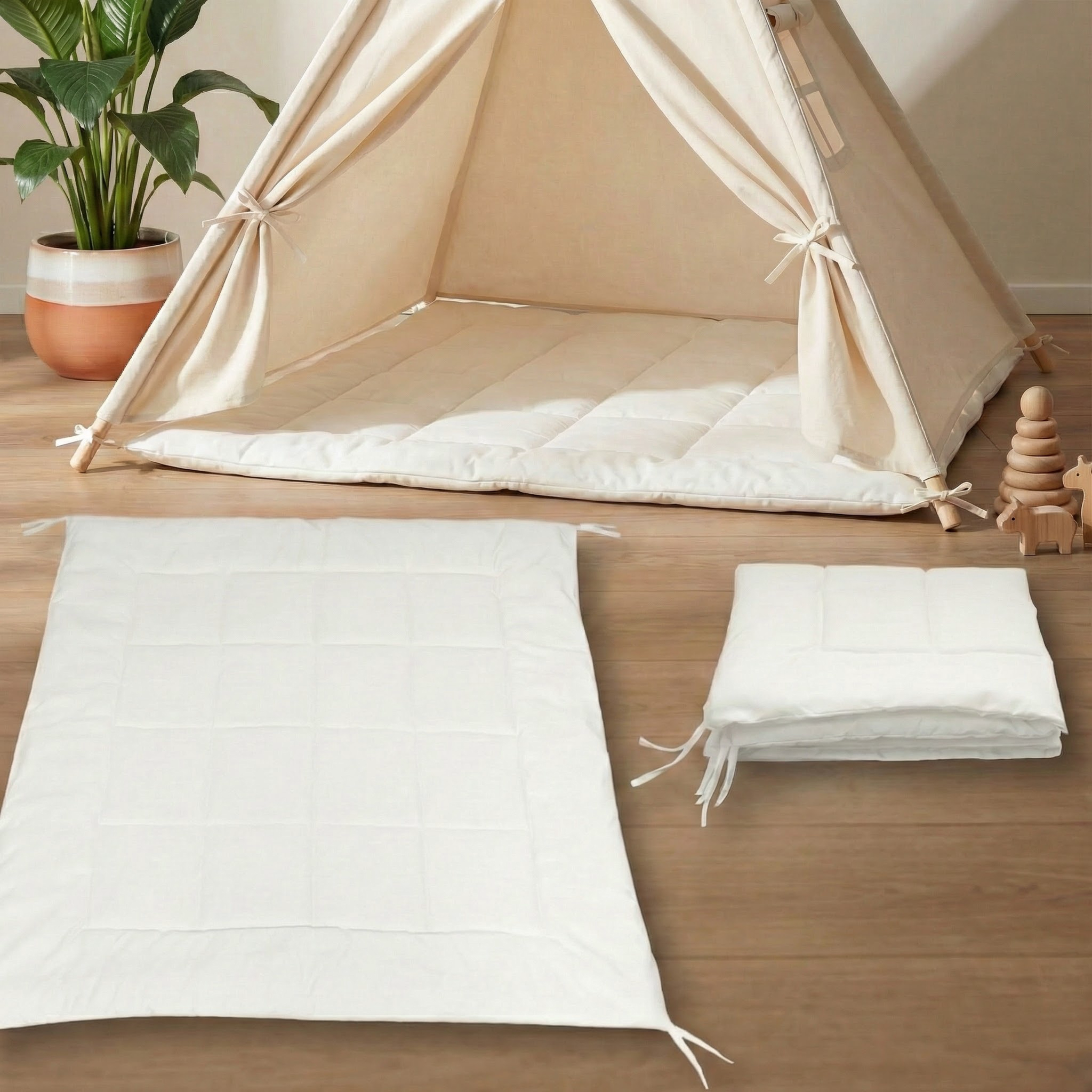 tipi zelt mit bodenmatte LIONHERZ® Tipi-Matte 120x120 cm – Gepolsterte Bodendecke mit Bändern