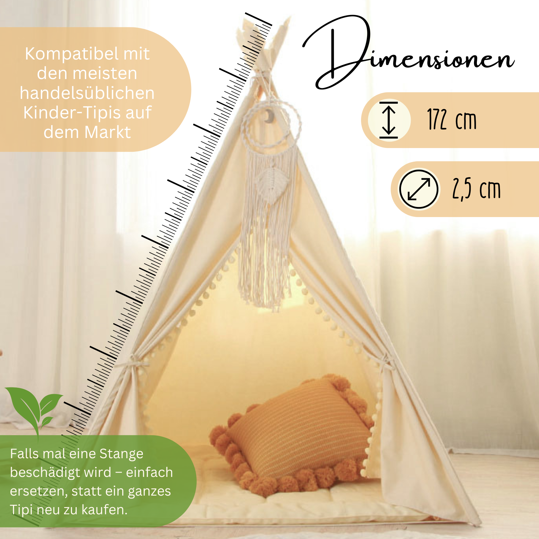 1 Tipi-Stange (4 Teile, 3 Verbinder)
