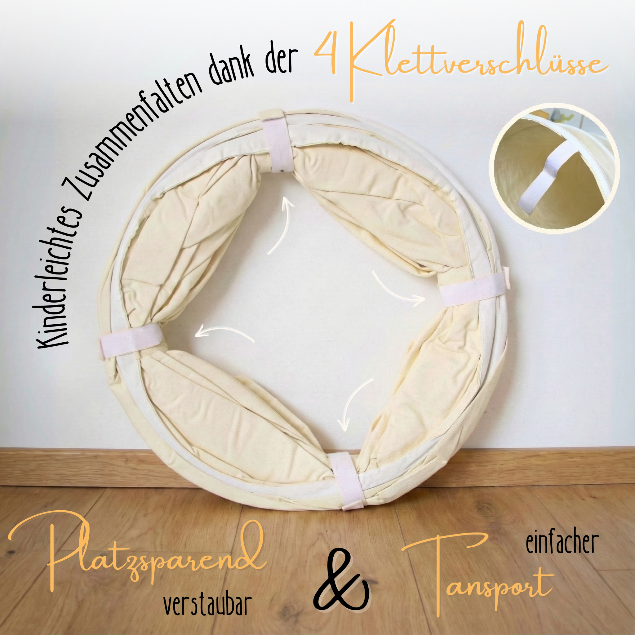 Spieltunnel – 100% Baumwolle, 180x46cm faltbar