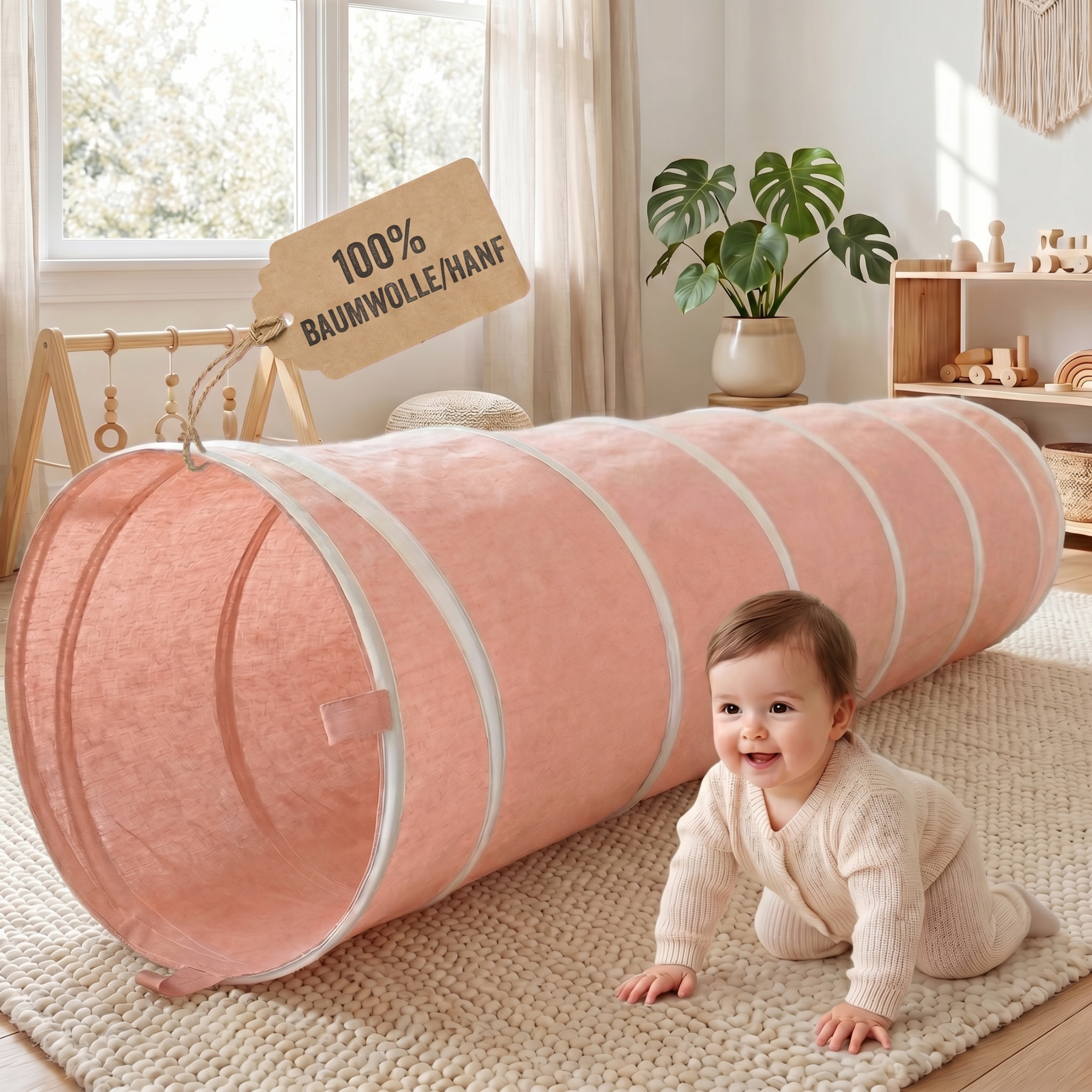 Spieltunnel aus Baumwolle/Hanf, passend zu den Spielzelten, 180x46cm