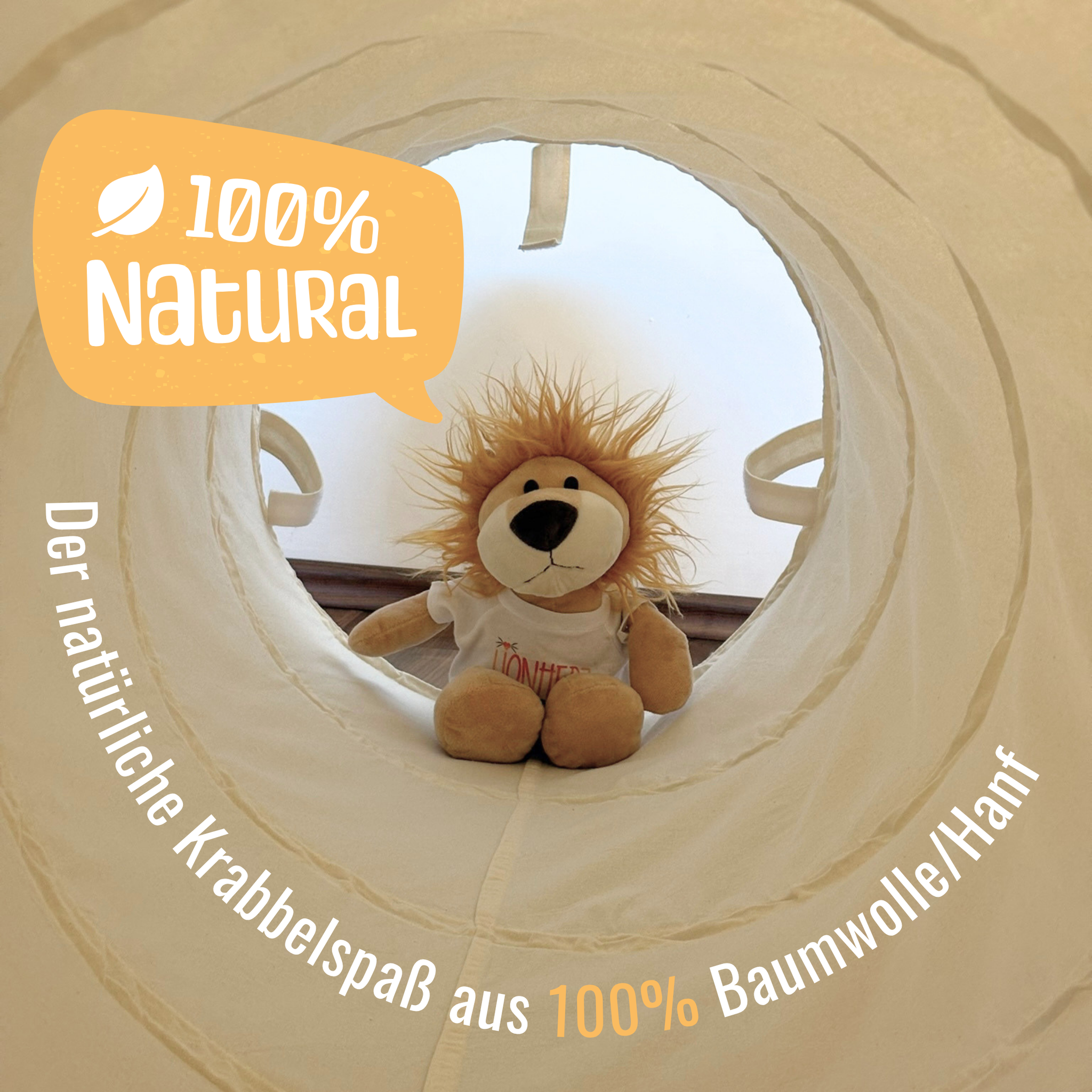 Spieltunnel aus Baumwolle/Hanf, passend zu den Spielzelten, 180x46cm
